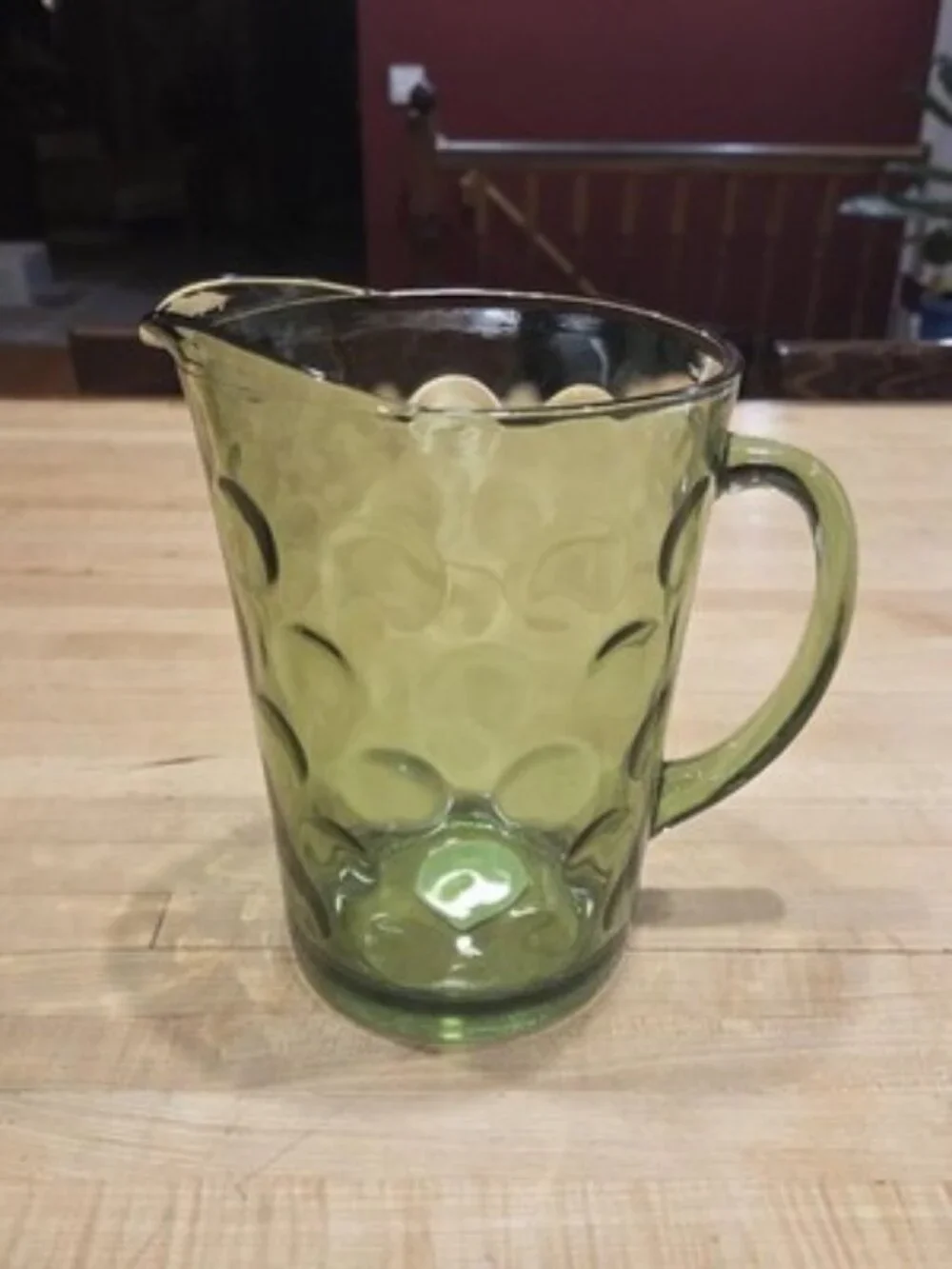 Vintage Hazel Atlas Eldorado Green Glass Pitcher Coin Dot MCM 56 oz Ice Lip